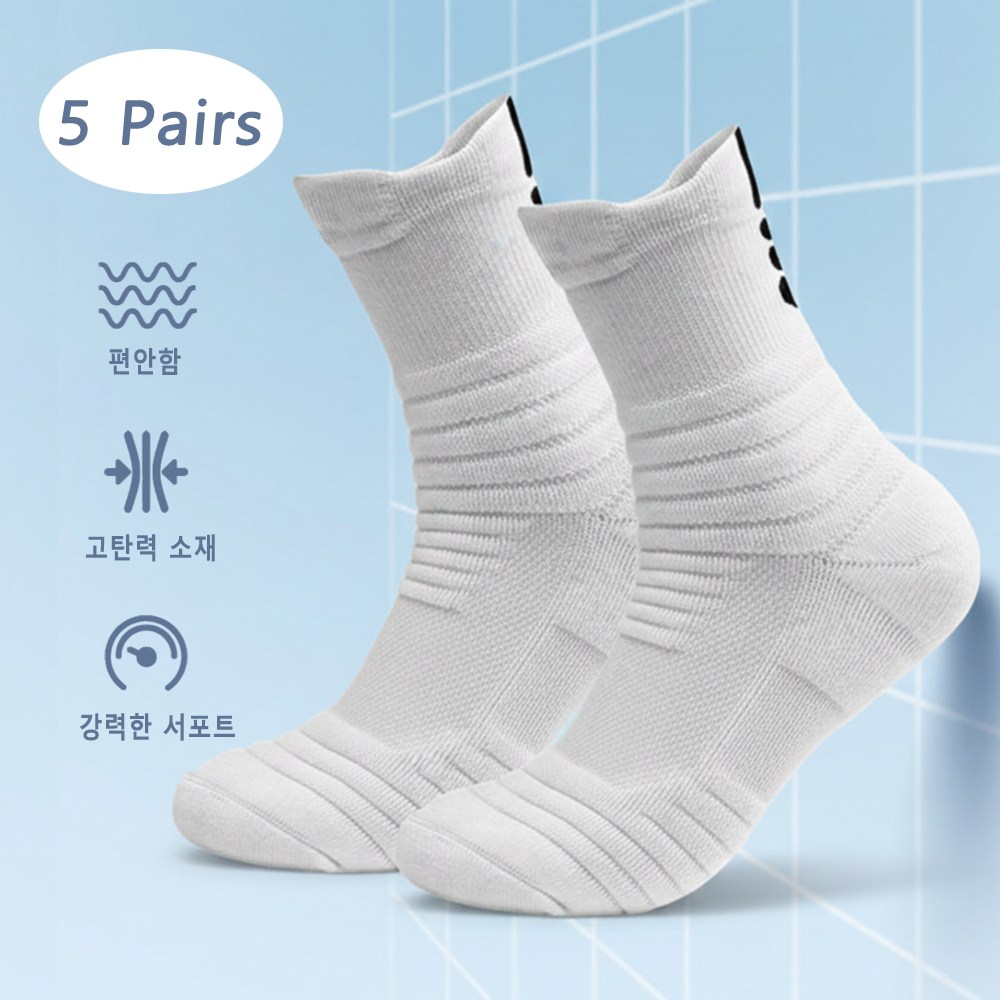 ZHEYE 발바닥 통증 완화에 도움되는 두꺼운 쿠션 아웃도어 스포츠 중목 양말 5켤레, 화이트, 5개 15,270원