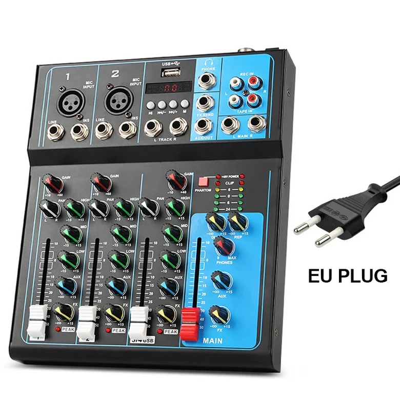 블루투스 키보드 기타 마이크용 전문 오디오 믹서 USB 클린 오디오 인터페이스 포함 4 채널 믹싱 콘솔 69,200원