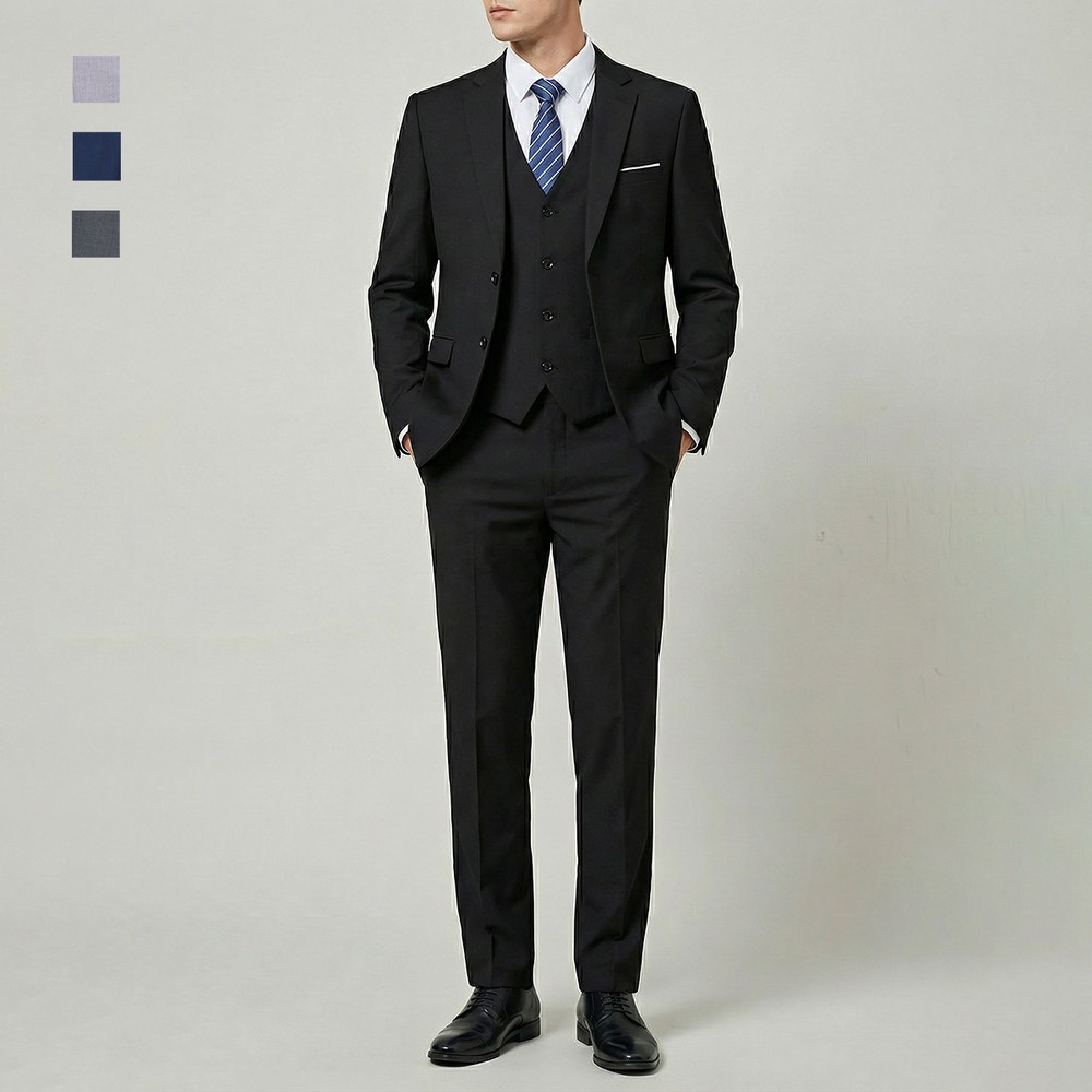 Cloudstyle 정교한 투버튼 장식 순색 데일리 남성 정장 세트 상의+조끼+하의 면접 기획 결혼식 양복 96,900원