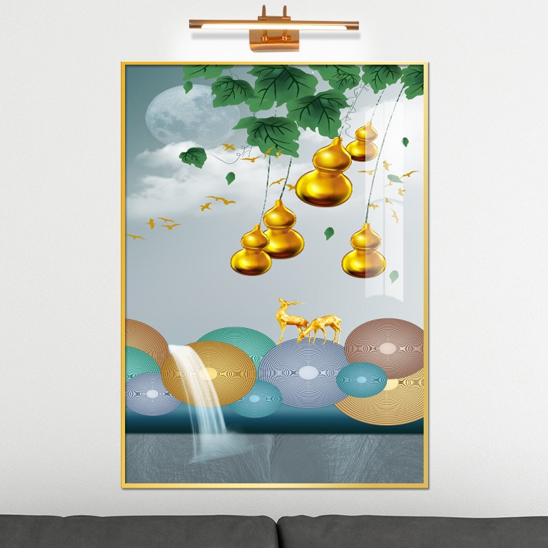 보고아트 돈 들어오는 황금 사슴 나무 현관 거실 액자 그림, [10] 황금 조롱박 사슴D(물위에원반) 78,900원