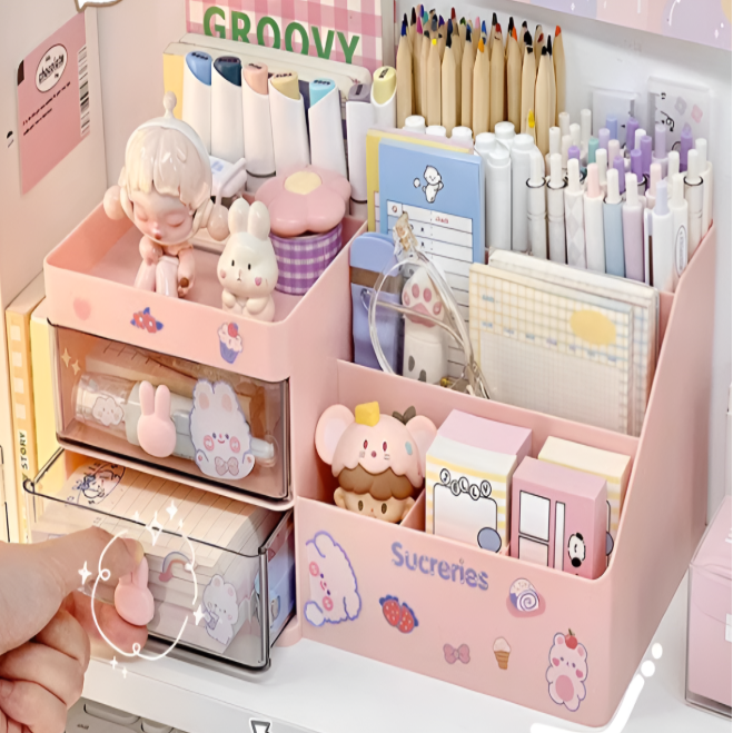 JH 얼어린이귀여운 연필꽂이 펜꽂이 다용도 칸막이 수납 정리함, 1개, 핑크 26,800원