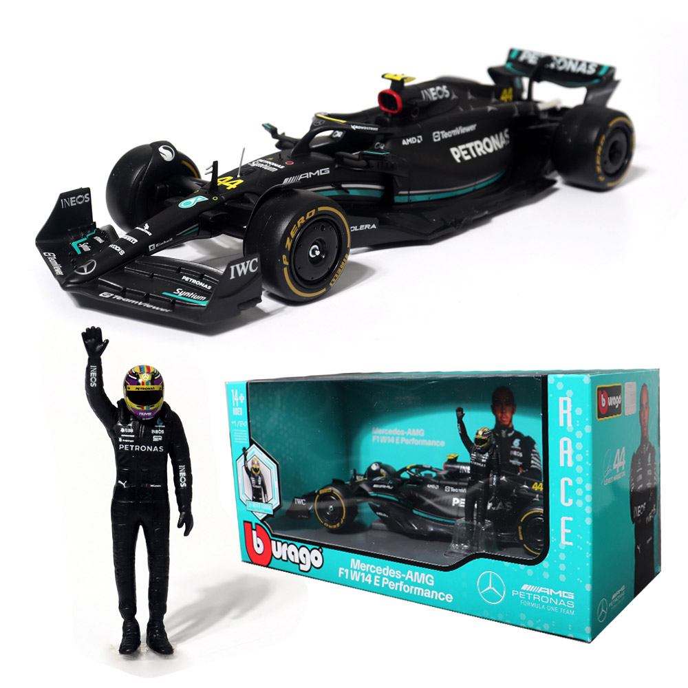 브라고 1:24 메르세데스 벤츠 AMG Petronas Team W14 E Performance 44번 머신 + 드라이버 피규어 F1 모형 포뮬러레이싱카, 1개 52,900원