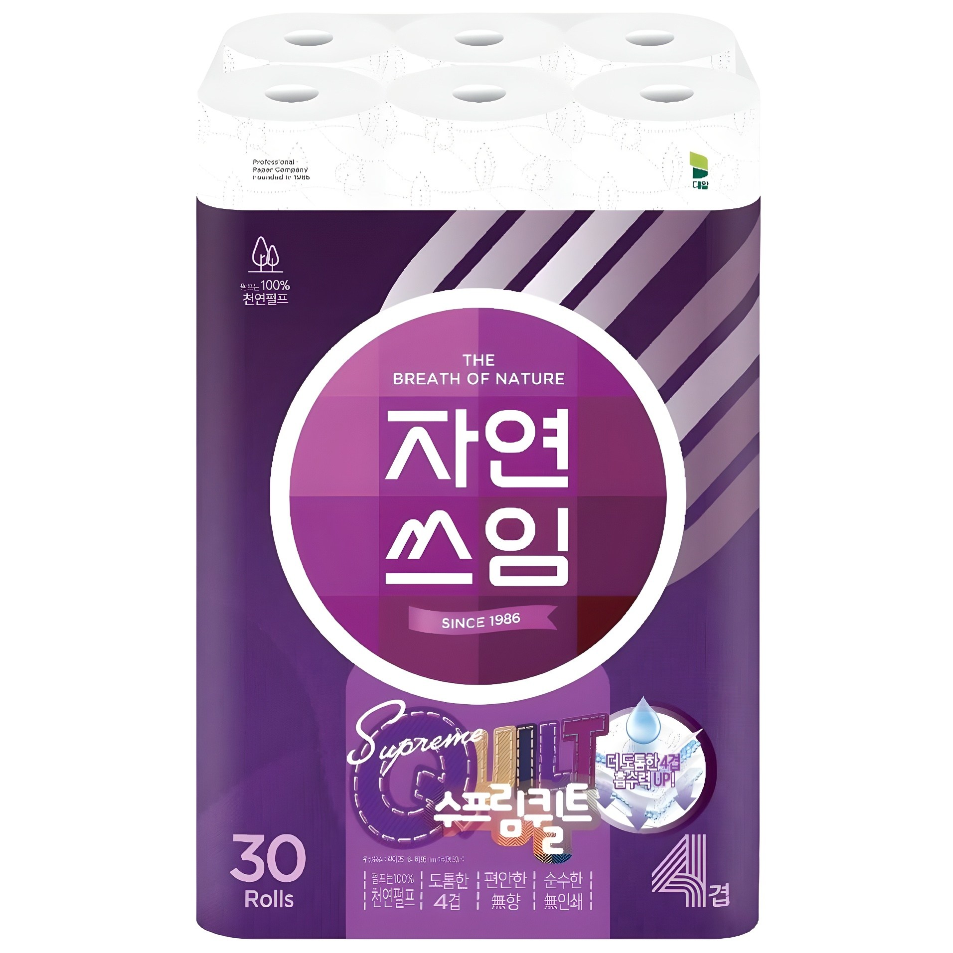 자연쓰임 천연펄프 수프림퀼트 화장지 4겹 30롤 15,550원