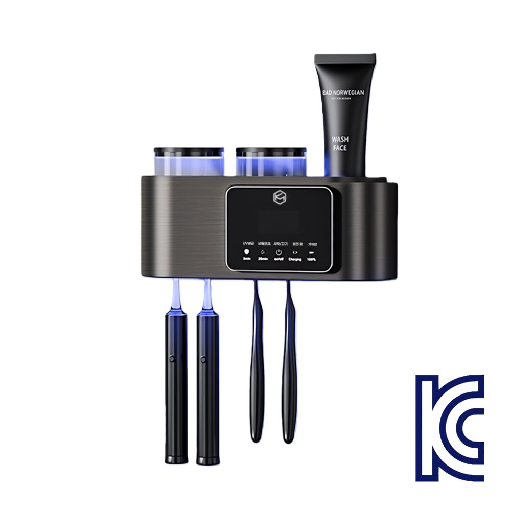 케이엠 무타공 설치 스마트 무선충전 가정용 살균 건조 양치컵세트 칫솔살균기, 그레이 30,800원