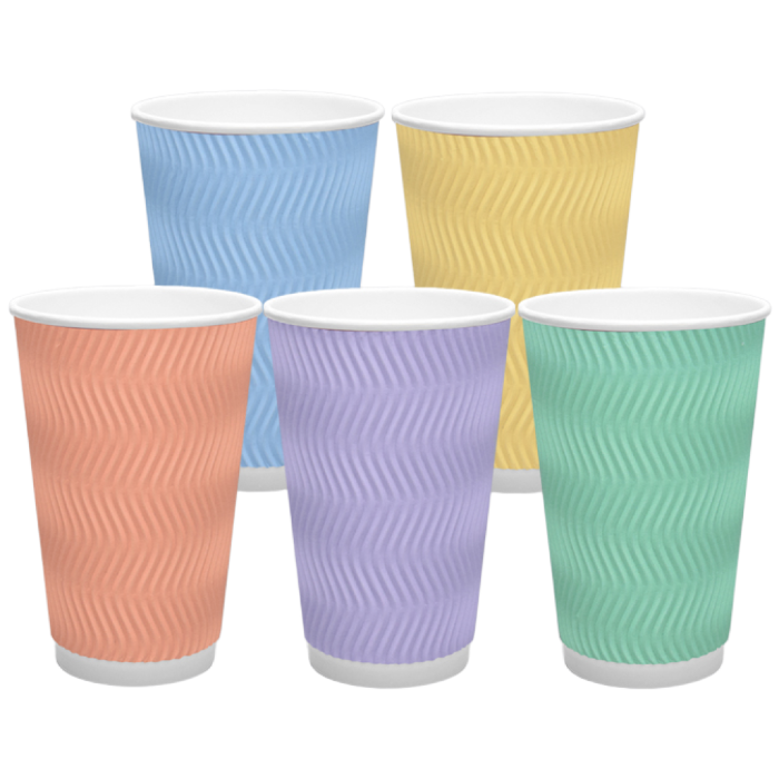 [실속형] 3중 단열 종이컵 웨이브 파스텔 혼합5종 16oz 500개 49,300원