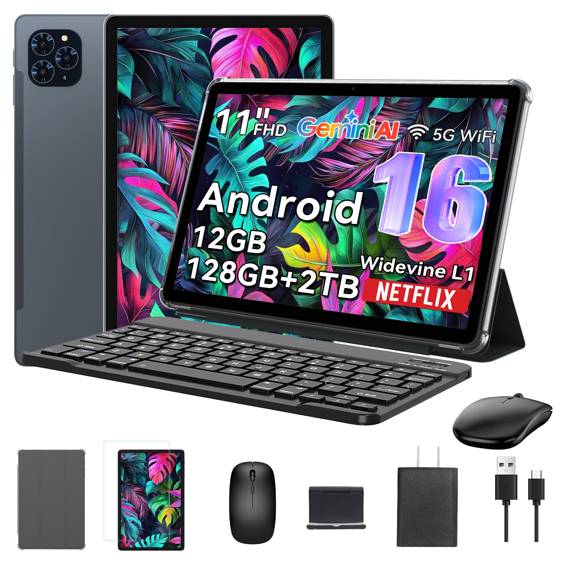 TABWEE 2026 세계최초 Android16 Gemini AI 태블릿 11인치 FHD 12GB +128GB 2TB확장 2in1 테블릿 pc 키보드세트 239,680원