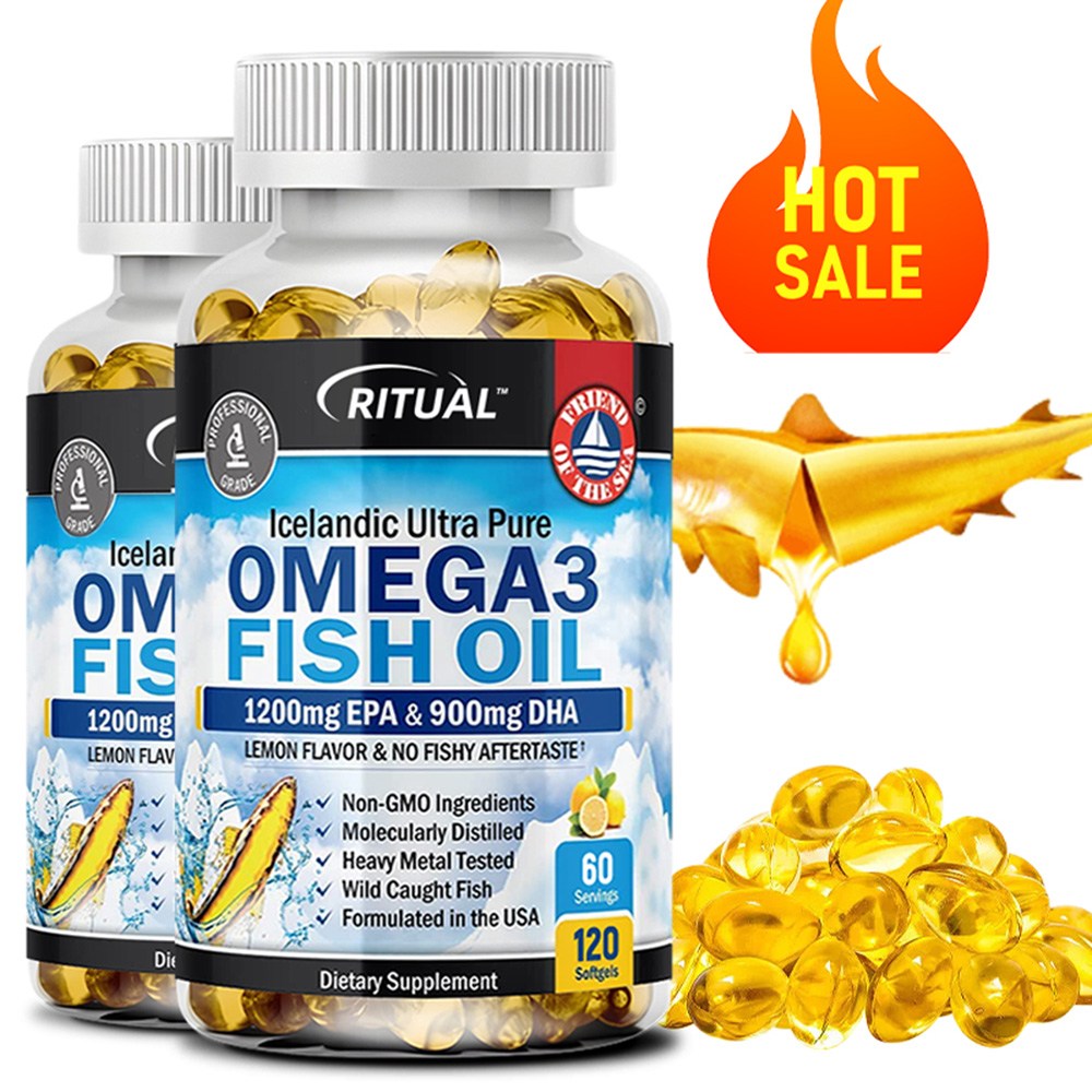 EPA 1200mg과 DHA 900mg을 함유한 오메가 3 생선 기름 - 관절, 눈 건강 및 인지 기능에 유익합니다. 120캡슐., 1개, 60정 17,930원