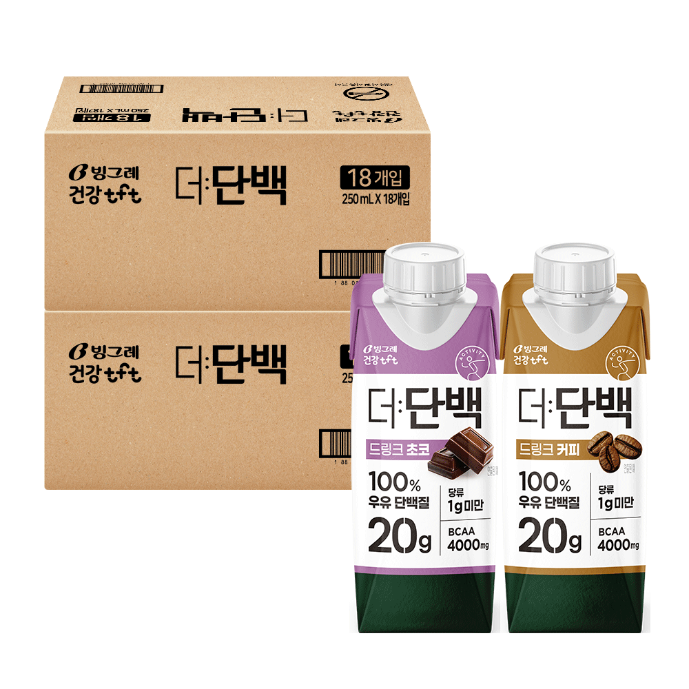 빙그레 더단백 드링크 프로틴음료 2종 혼합(초코18+커피18) 총 36개 45,900원