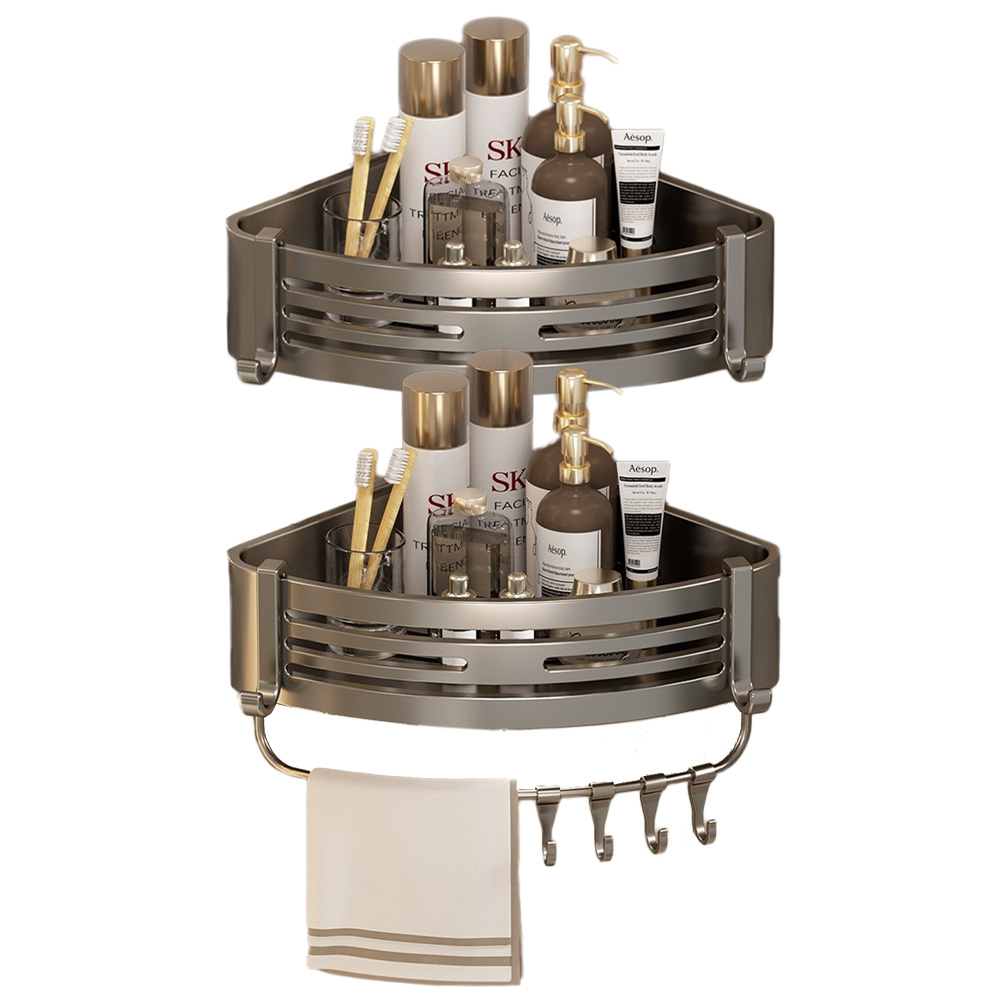 [TenTenPlus] 탈착가능 코너선반 1+1 업그레이드 알루미늄 무타공 욕실선반/항공알루미늄 부식방지 방부방습 빠른설치/기본형 후크형 2종, 메탈 후크형 1+1, 1세트 32,800원