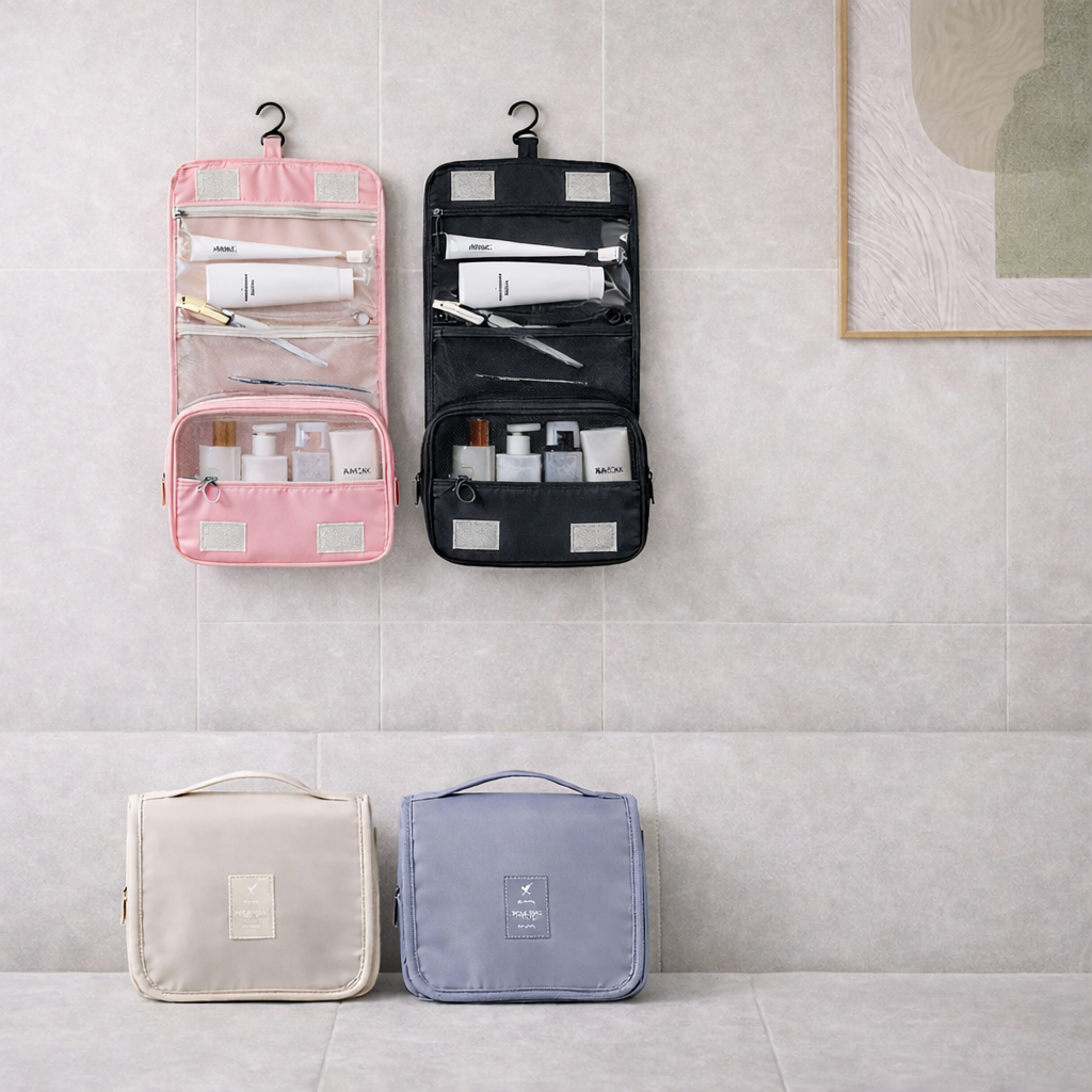 깔끔정리 걸이형 여행용 방수 휴대용 파우치 화장품 세면도구 대용량 수납백, 현재가 6,200원