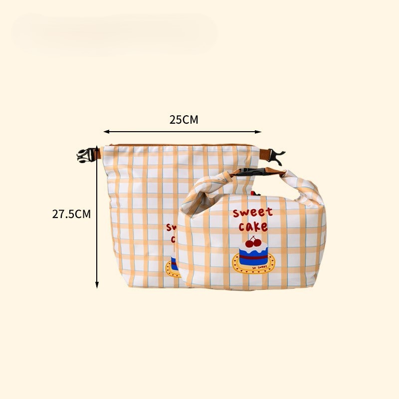 직장인 학생 데일리 귀여운 키치 체크 보온 보냉 도시락 파우치 가방 런치백, 베이지, 1개 7,900원