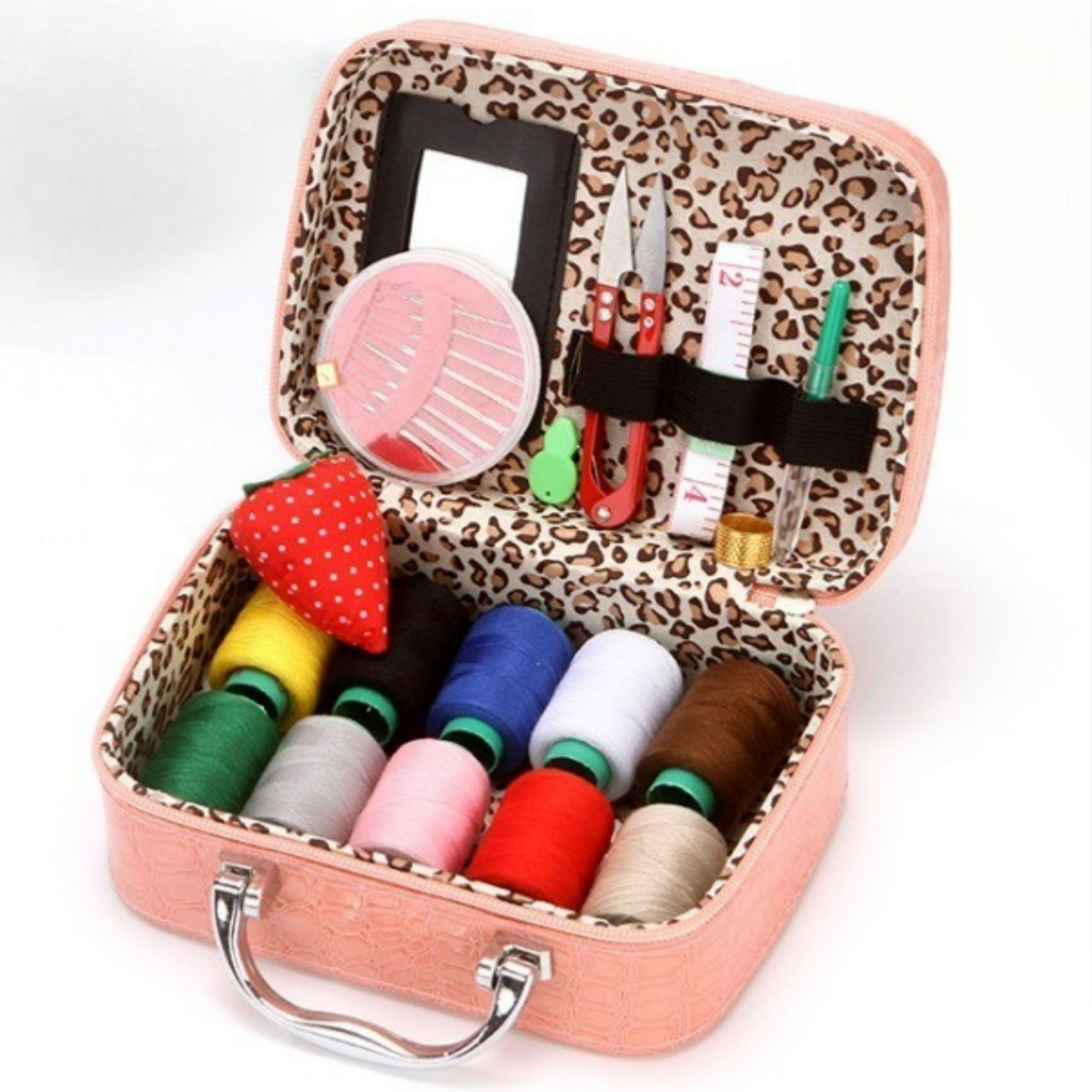 레트로 바느질함 휴대용 가정용 반짇고리 세트 1개, 핑크, 1개 19,200원