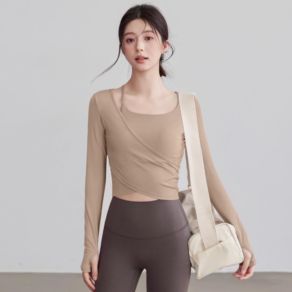 씨오브비 여성용 필라테스 요가 헬스 긴팔 스트랩 레이어드 탑 28,500원