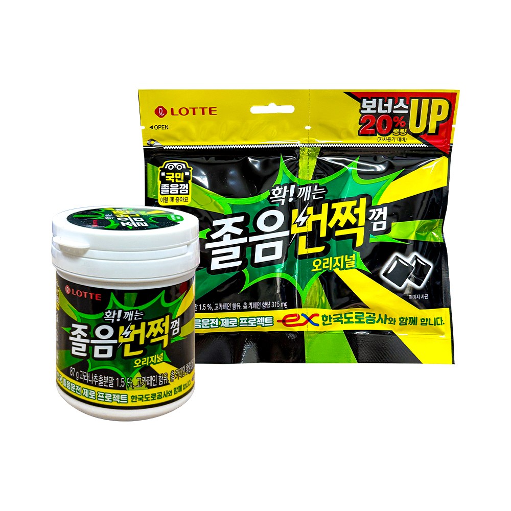 롯데제과 롯데껌 졸음번쩍껌 용기 87g 1개+리필 105g 1개, 1개, 105g 10,530원