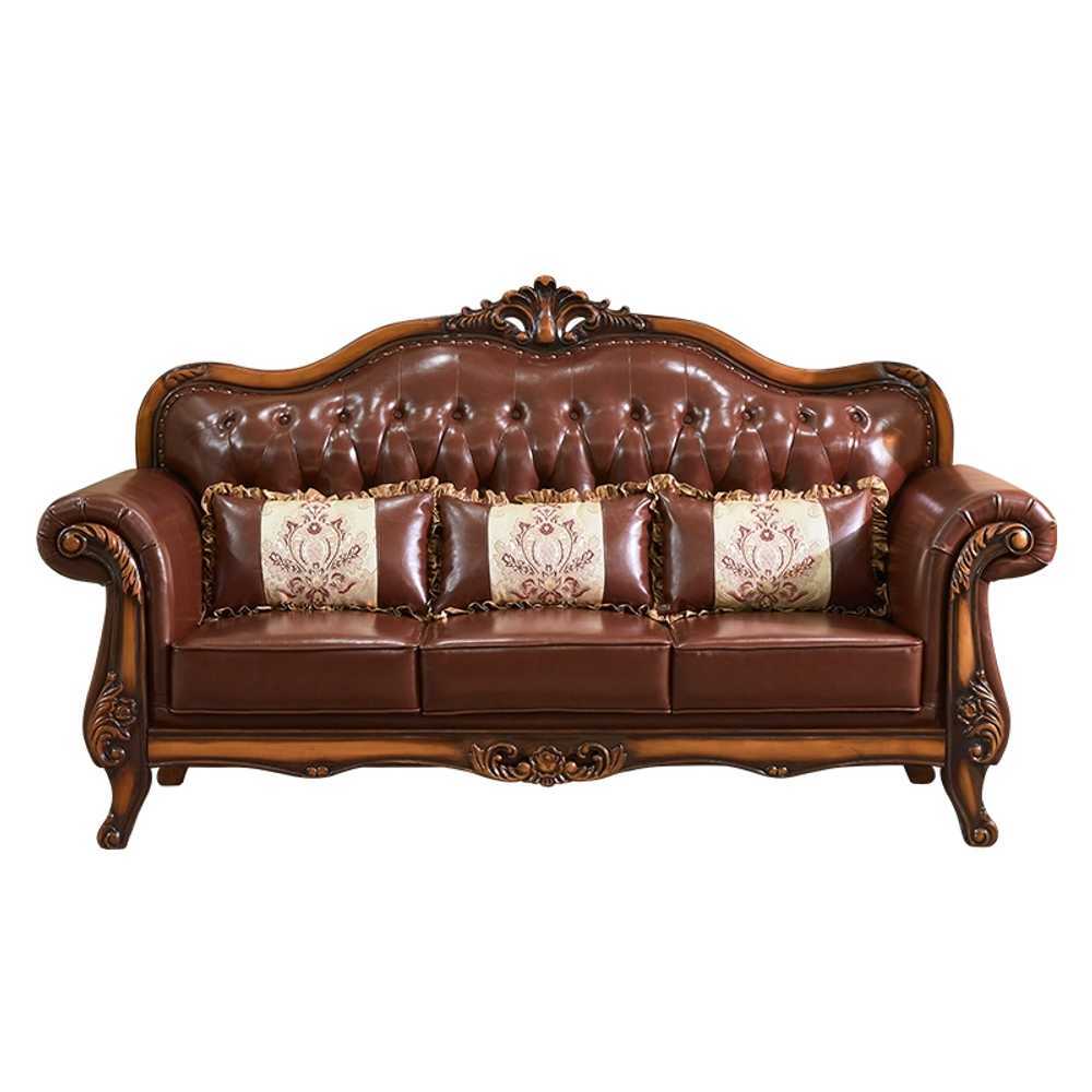 유럽풍 엔틱쇼파 소가죽 프렌치 클래식 3인용 소파, 3인용 황갈색 (천연 소가죽) 1,334,100원