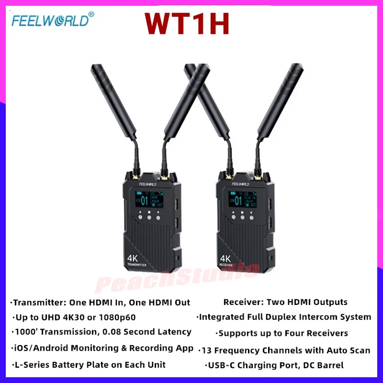 FEELWORLD WT1S 4K 무선 비디오 전송 시스템 SDI / 듀얼 HDMI 풀 듀플렉스 인터콤 라이브 스트리밍용 395,200원