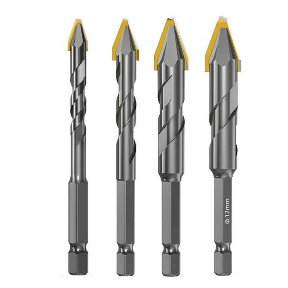 tinduo 다용도 편심 드릴 비트 세트 은색  6-8-10-12mm 4PCS 타일 세라믹 보이드 콘크리트 벽돌담 목재 유리 플라스틱 전동드릴 기리 10,800원