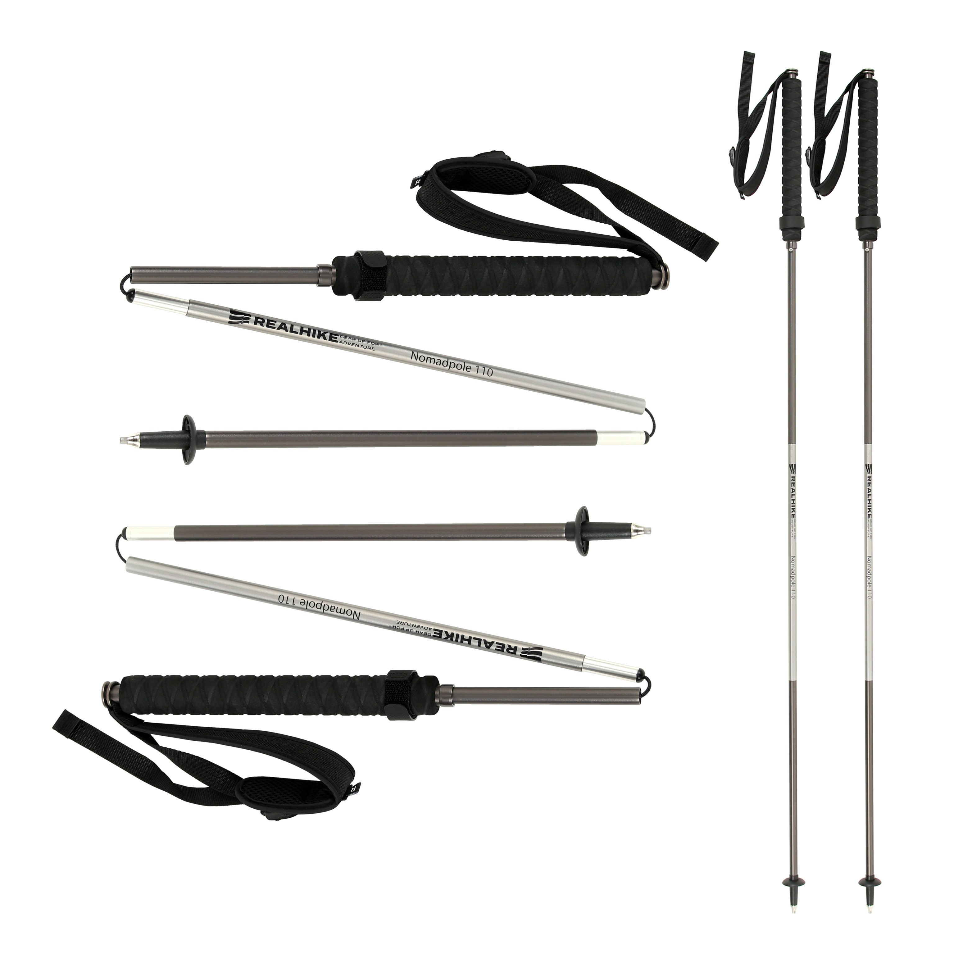 리얼하이크 노마드폴 148g 초경량 듀랄루민 하이킹 노르딕워킹 등산스틱, 티타늄그레이, 1세트 107,000원
