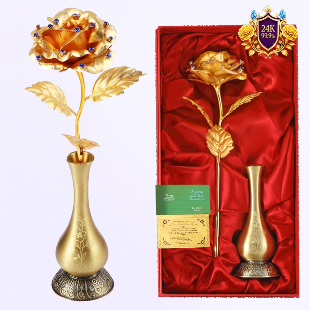 퀸 금카네이션 금장미 24k 블루스톤 황동화병 set , 꽃 금장미꽃set 어버이날 스승의날 부모님 결혼기념일 선물 생신 생일 여자 친구 이벤트 축하 선물, 사랑합니다 LOVE 황동화병, 1개 74,500원