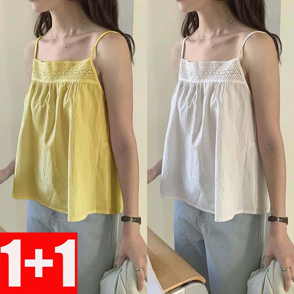 지고다그 1+1여성 여름 끈 나시 티셔츠 자수 포인트 루즈핏 코튼 민소매 이너 레이어드 상의 YY31055 21,120원