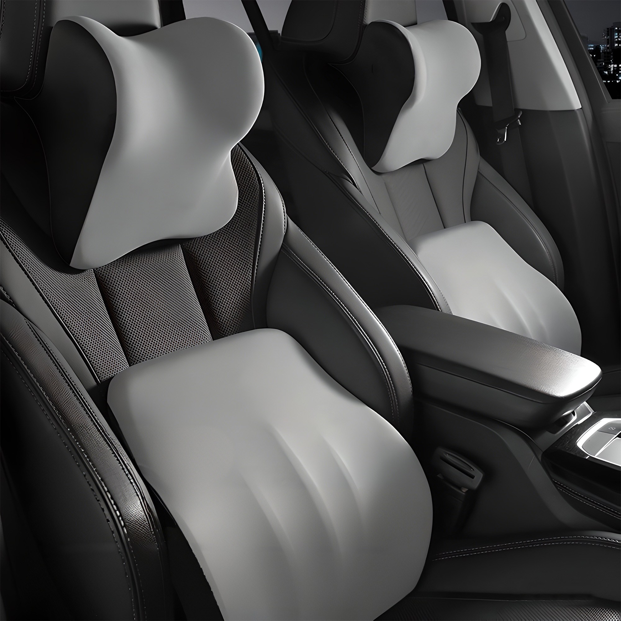 RUNDX 1+1 메모리폼 차량용목쿠션 자동차 목베개+허리쿠션 세트, 2개, 그레이 24,100원