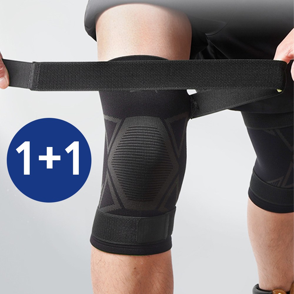 1+1 고탄력 무릎보호대 이중 더블밴드 러닝 등산 헬스 관절 무릅보호대, 블랙, 1개 14,900원