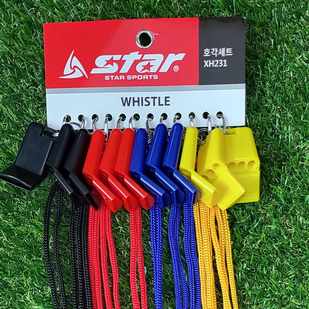 스타 호각 휘슬 호루라기 줄포함 TW-XH231 12개, 블랙레드옐로우블루 19,900원