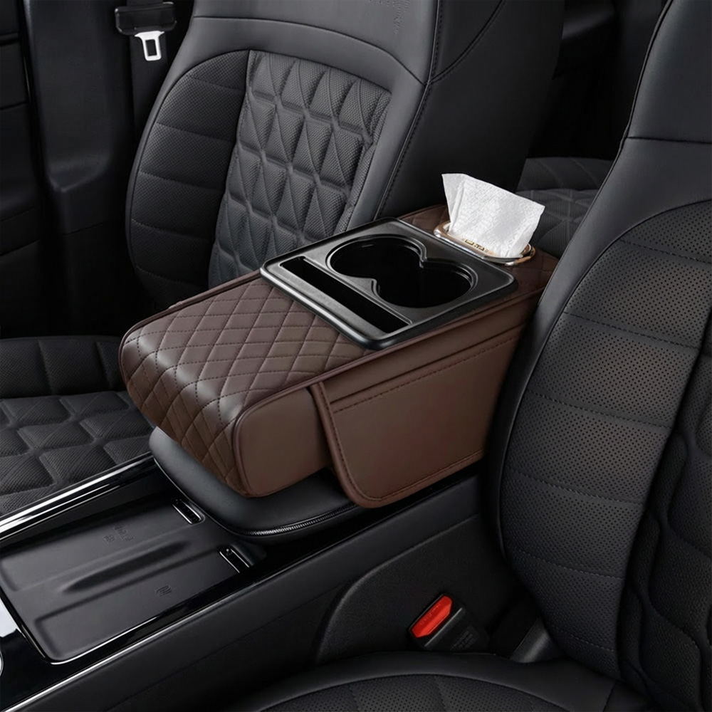 다기능 자동차 팔걸이 쿠션 자동차 티슈케이스 차량용 콘솔쿠션 차량사이드포켓 다기능 수납함 컵홀더 고탄성스펀지 팔쿠션, 1개, 4-in-1 커피 브라운 21,420원