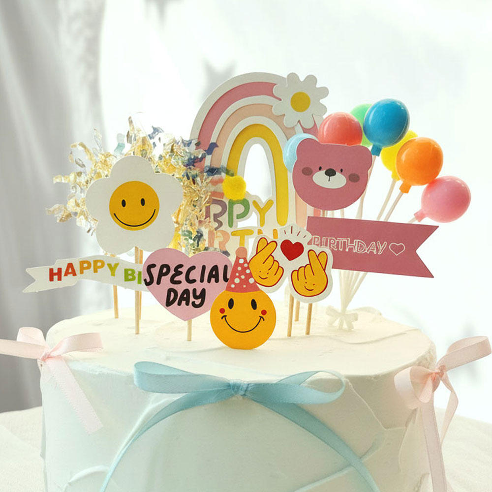 생일 파티용품 생일케이크토퍼 레인보우벌룬토퍼세트, 1세트 8종, 1개, 핑크 9,300원