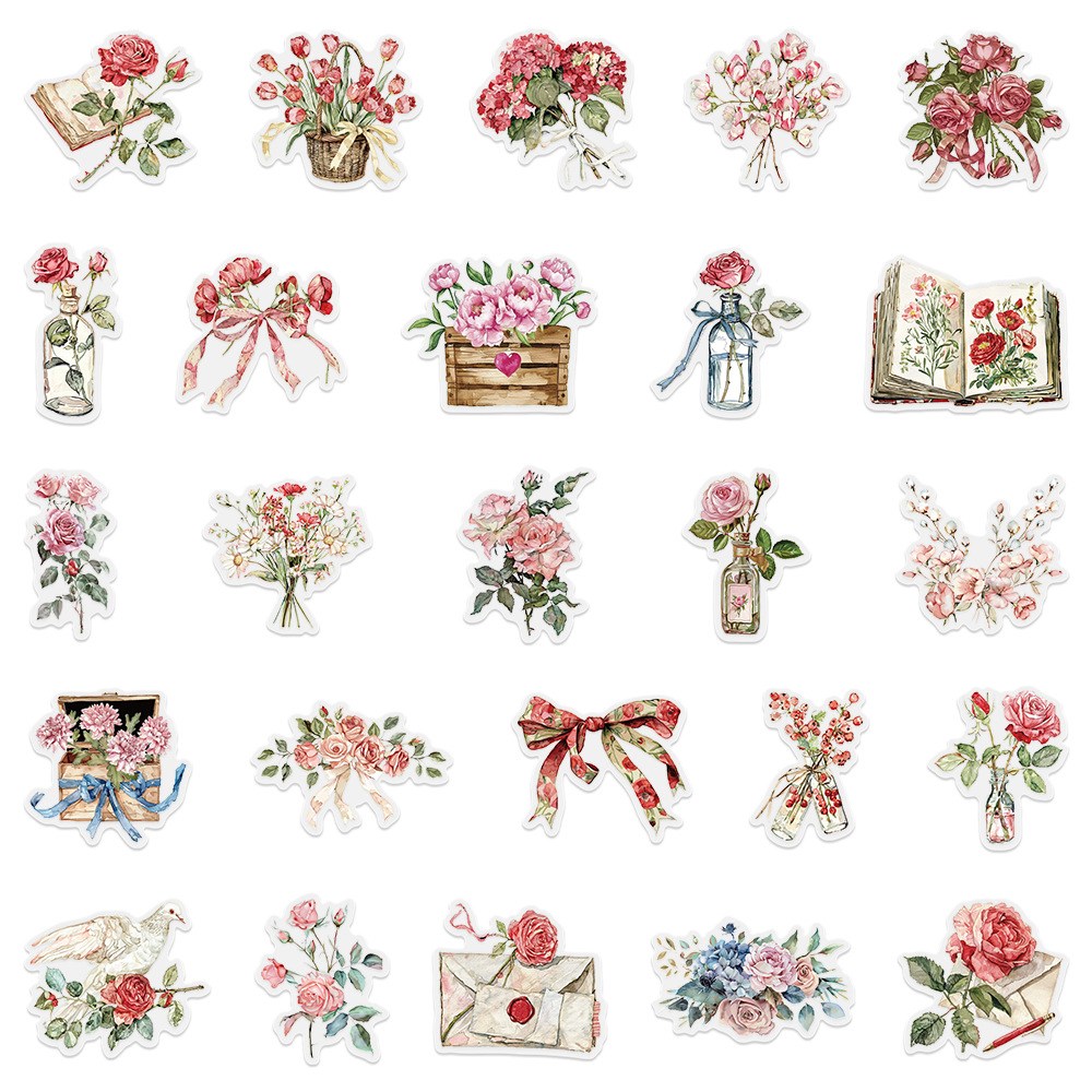 어린 꽃과 편지 스티커 50장 pet 재질 노트북 핸드노트 케이스 장식 스티커 6,800원