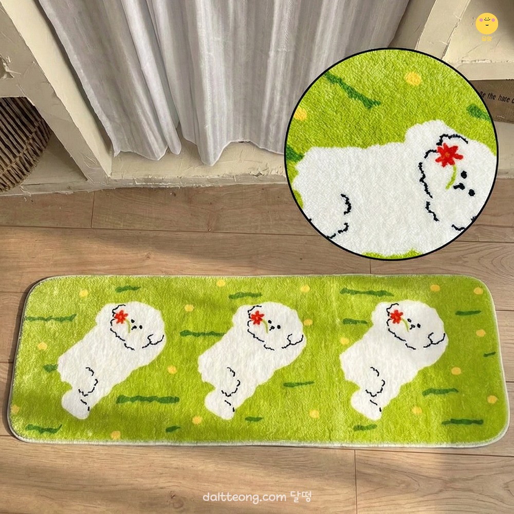 달떵 귀여운 플라워 퍼피 가든 강아지 침실 포인트 긴 러그 5size_주방 아기방 발매트 미니러그 사계절 60,800원