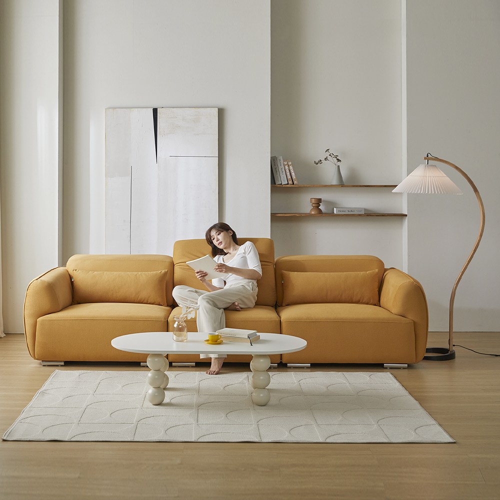 루브 4인용 타이보텍스 이지클린 넓은 모듈형 아쿠아 패브릭 소파, 옐로우+스툴추가 1,079,000원