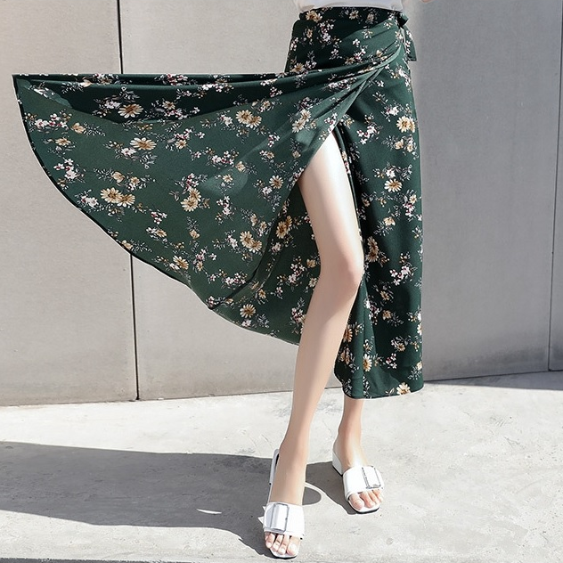 쇼핑1번지 쉬폰 플라워 랩스커트 롱스커트 해변 비치룩 프릴 치마 휴양지 신혼 여행 빅사이즈 스커트 12,900원