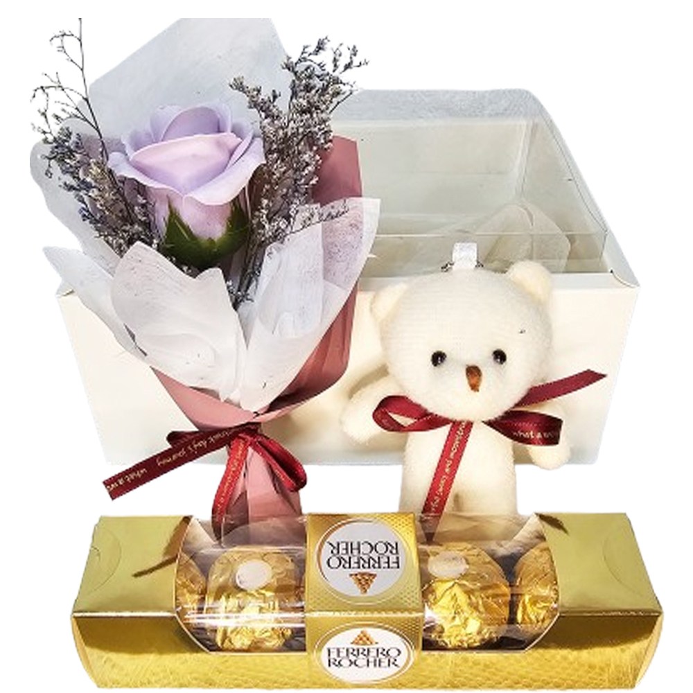 낭만의 숲 페레로로쉐+테디베어+꽃다발+가방 발렌타인데이 선물, 연보라장미 26,190원