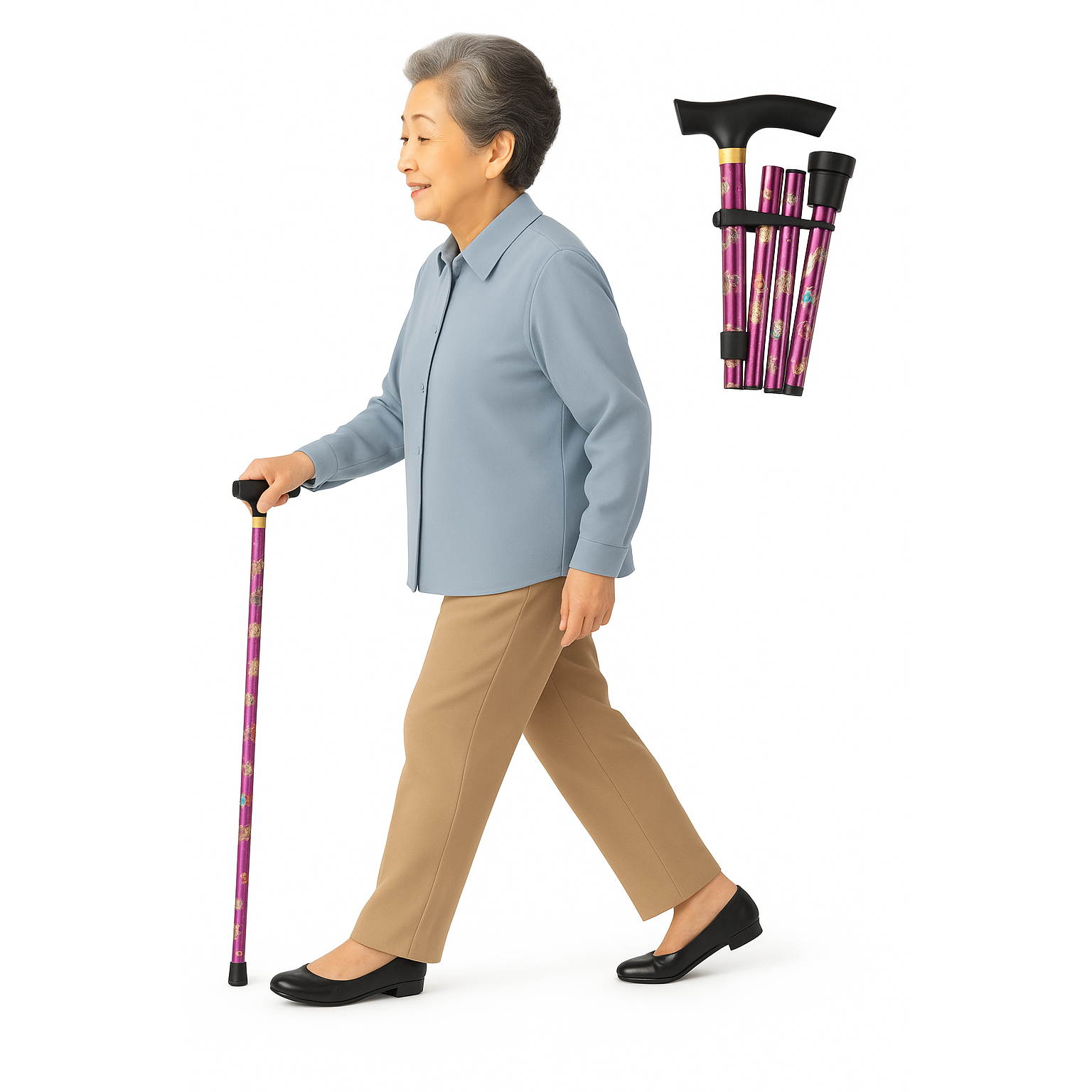 플로엔트 초경량 꽃무늬 접이식 지팡이 어르신 길이 조절 패션 휴대용 지팡이 15,100원