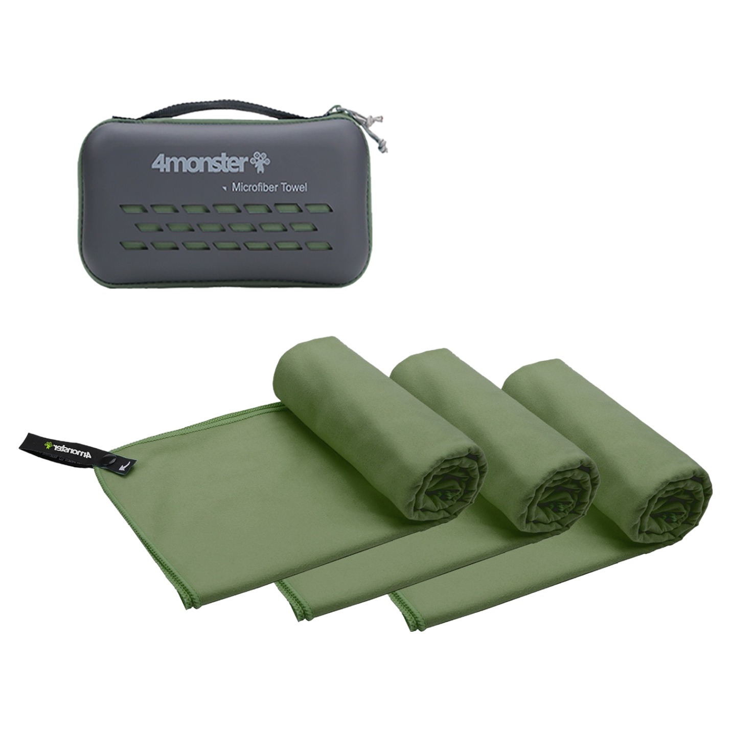 4몬스터 극세사 마이크로화이바타월 미디움 3p + EVA 케이스 세트, 모스그린, 1세트 49,590원