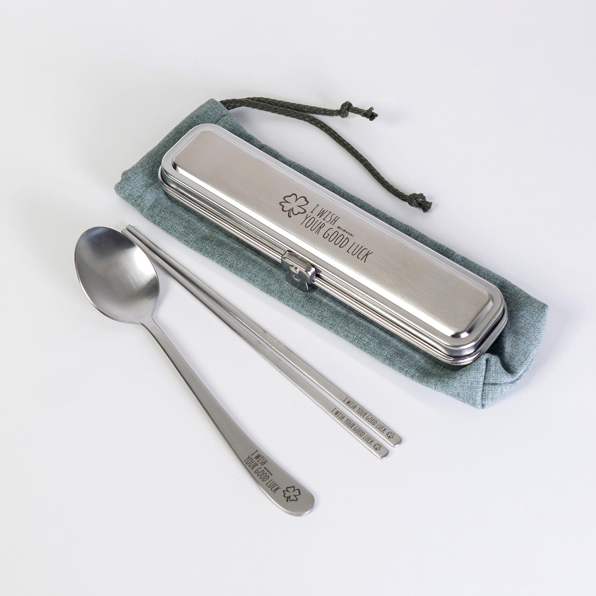 라온누리 클로버 휴대용 스텐 수저통 세트 대, 그린, 1세트, 수저통 + 스푼 + 젓가락 + 수저집 24,800원