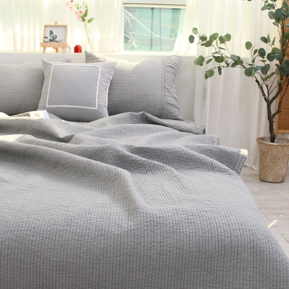 멜로뷰 오가닉순면 9mm 줄누빔 무공해 친환경 피그먼트워싱 프리미엄 패드 이불 겸 스프레드 55,800원