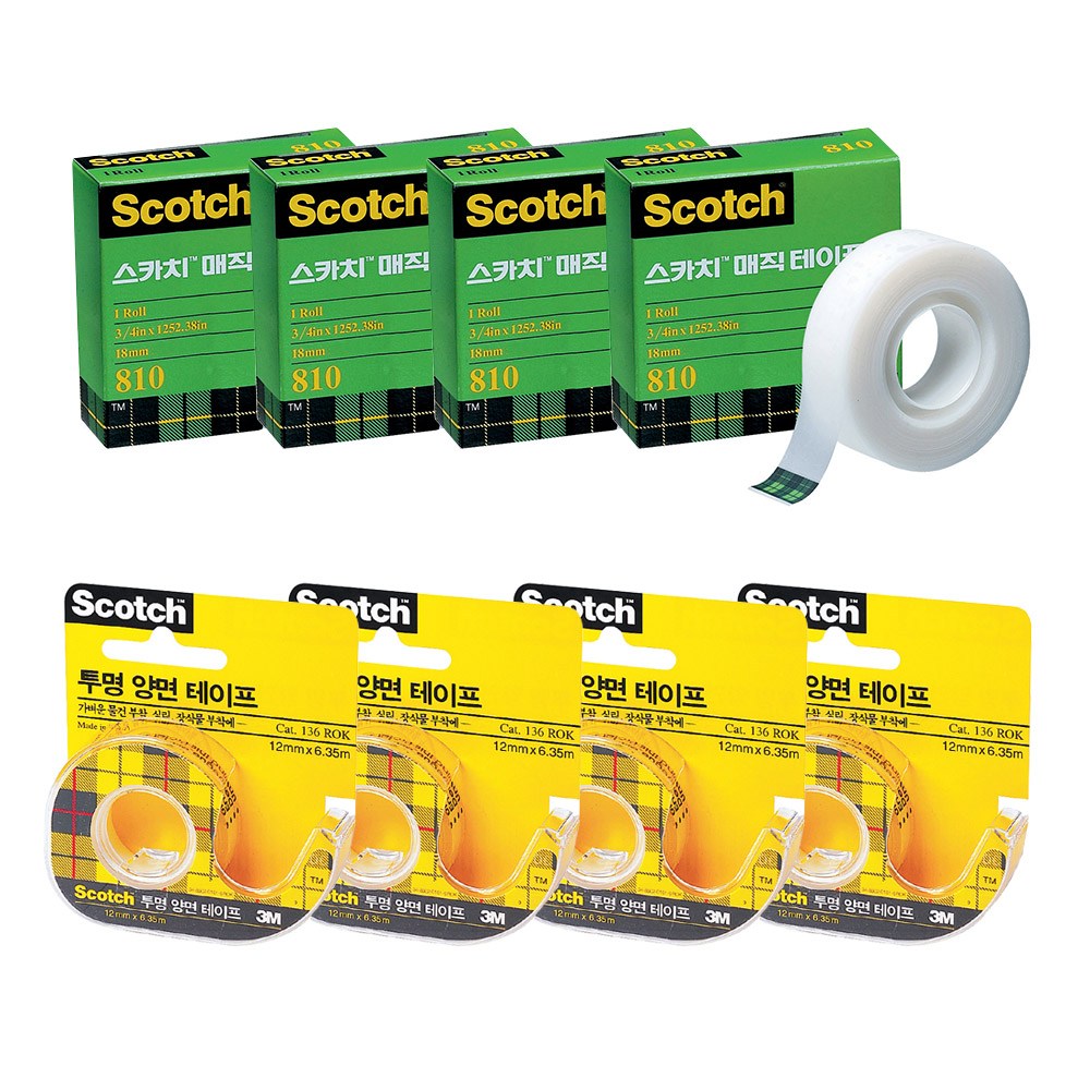 쓰리엠 투명 양면 테이프 디스펜서 136 12mm x 6.35 m 4p + 매직 테이프 리필 18mm x 15m 4p 8,620원