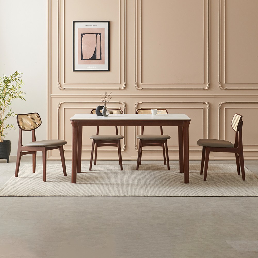 라로퍼니처 벨로나 1400 포세린 통 세라믹 4인 고무나무 원목 식탁 세트 457,000원