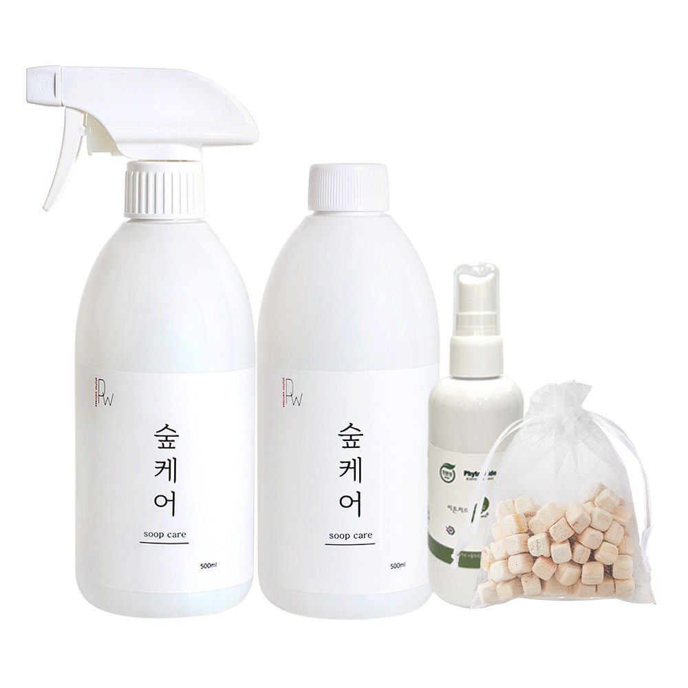 숲케어 편백수 피톤치드 스프레이 500ml+리필500ml+휴대용100ml+편백큐브 15,100원