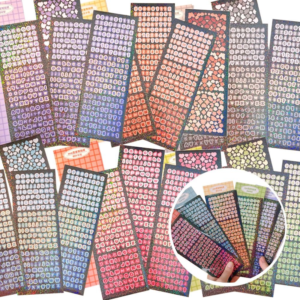 루나베리 홀로그램 글리터 알파벳 숫자 데코 네임 스티커 6색 4종 패턴 24매 다꾸 다이어리 폰꾸미기 탑꾸, 1세트, 6색 4종패턴 24장 14,900원