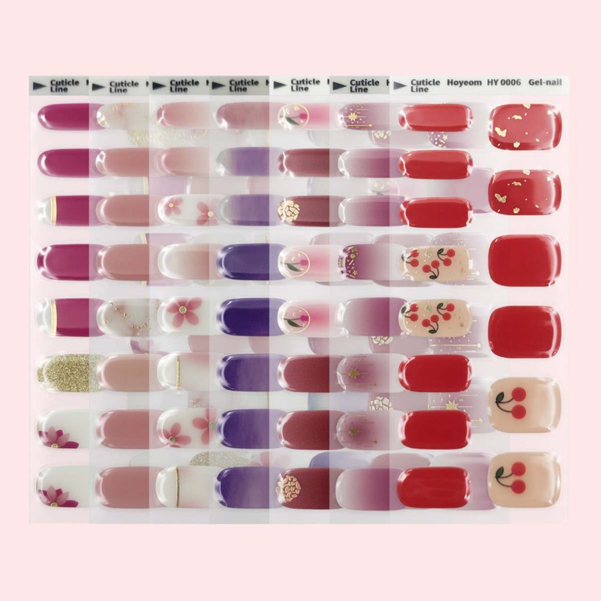 [HOYEOM] 세미큐어 젤네일 스티커 28P 레드톤 7디자인 (램프 옵션) | UV램프 경화 일주일 유지 셀프네일, 1개, HY-0029골드블라썸 13,800원