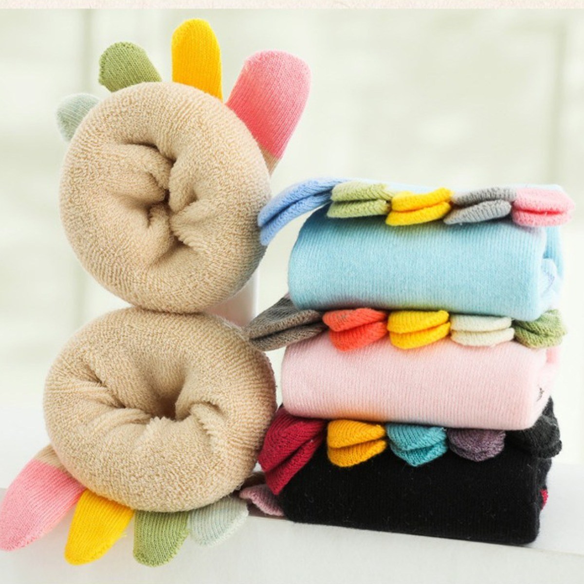 겨울 발가락 양말 다양한색 두꺼운 파일 오색 여성 발가락양말 4켤레 세트 19,900원