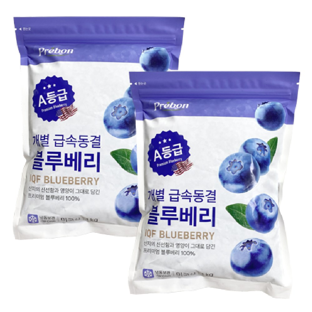 [개별급속동결] 2025년 수확 A등급 미국산 세척 냉동 블루베리, 2개, 1kg 24,800원