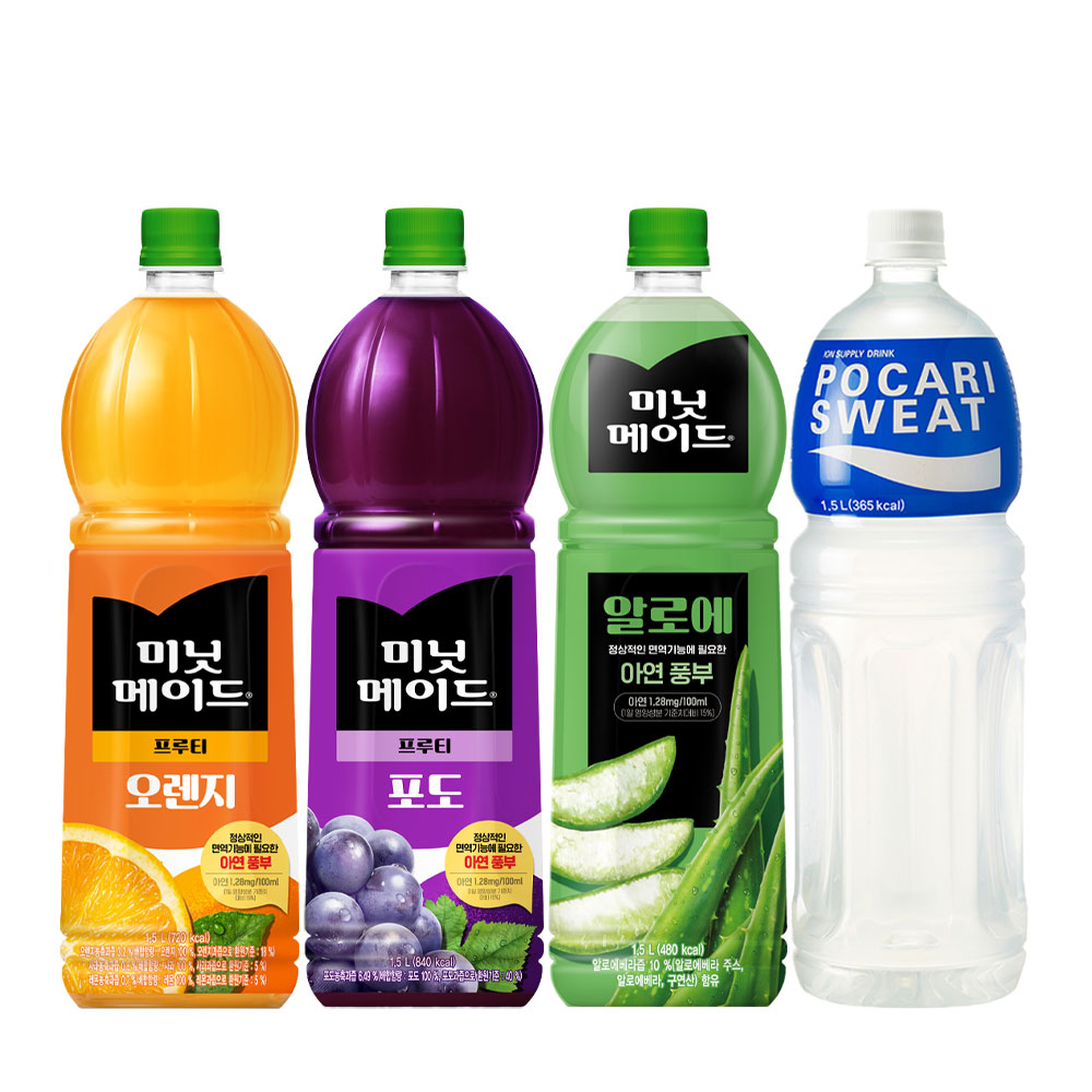미닛메이드 1.5L 오렌지+포도+알로에+포카리스웨트 총 4패트 과일주스 이온음료 14,140원