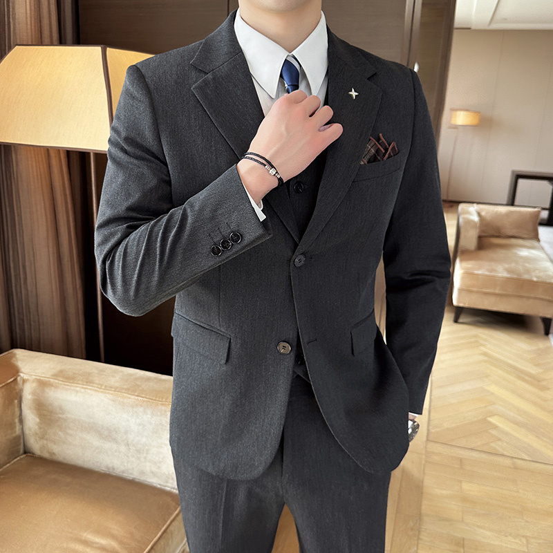 티티콩 남성 가을 캐주얼 투버튼 정장 결혼식 면접 하객룩 세트 3피스슈트+조끼+바지, 현재가 90,800원