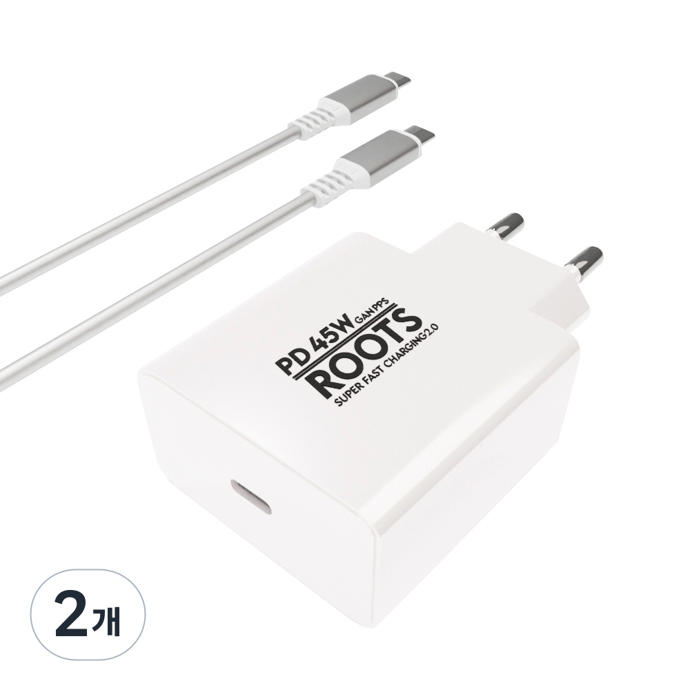 루츠 국내생산 PD 45W GaN PPS C타입 초고속 충전기 + C to C 100W 5A E Marker 1.5M 케이블포함, 화이트, 2개 55,500원