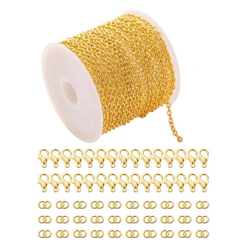 코히모 DIY 체인 줄 + O링 + 잠금고리 목걸이 팔찌 만들기 액세서리 부자재 세트 4W336, 1세트, 골드 5,500원