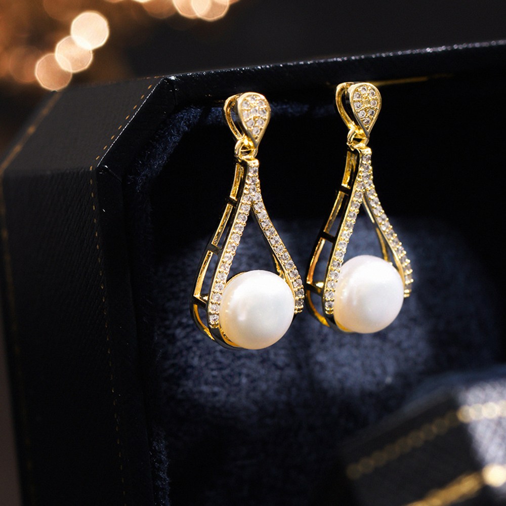 Pttozan 진주 귀걸이 여성용 18k 도금 인조 다이아몬드 세팅 9,900원